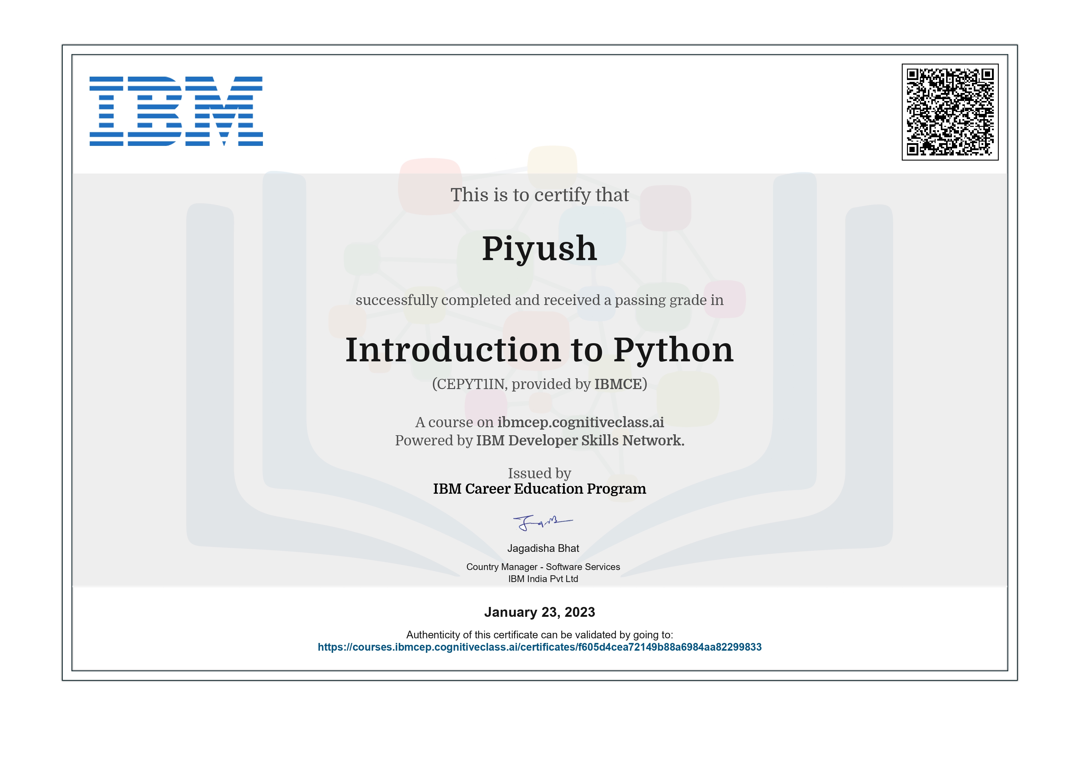 Introduction to Python Certificate